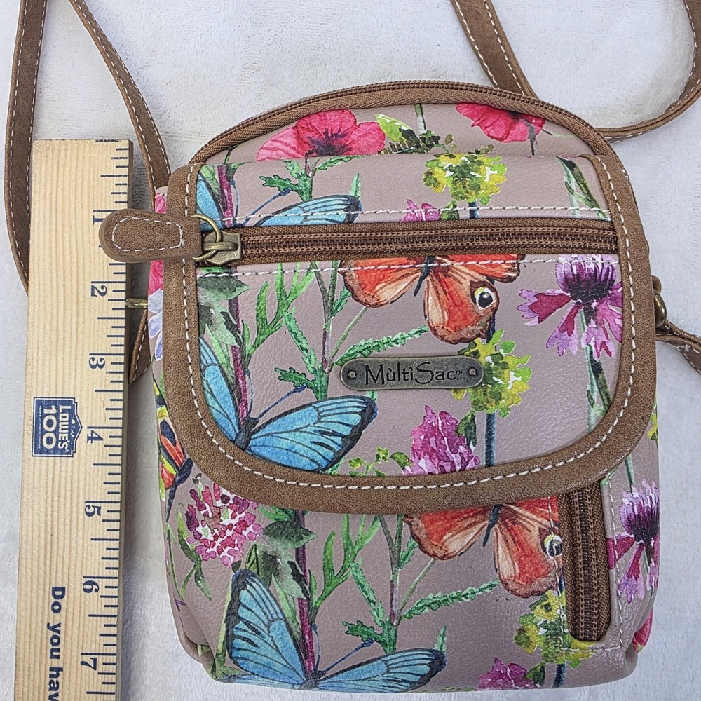 NEW MultiSac Crossbody Purse Spring Floral Butterfly Tan Everest Mini Crossbody - Picture 3 of 9